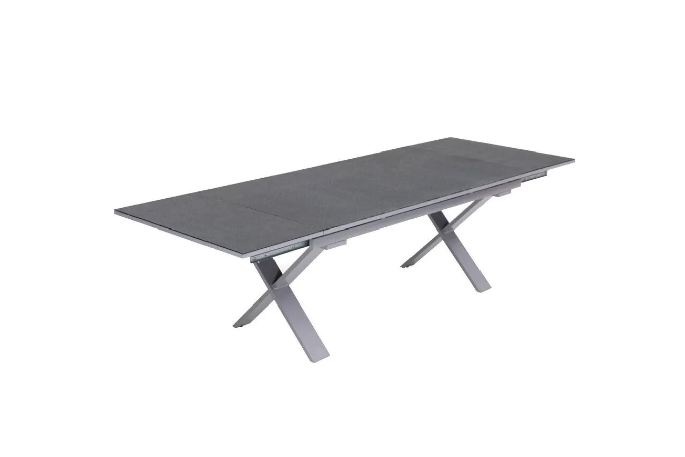 Clearance BasicPlus Pro Garten-Essgruppe, silber/anthrazit, Alu/Textilene, Spraystone-Tischplatte 180/280 x 100 cm, 8 Klappstühle Garten-Essgruppen