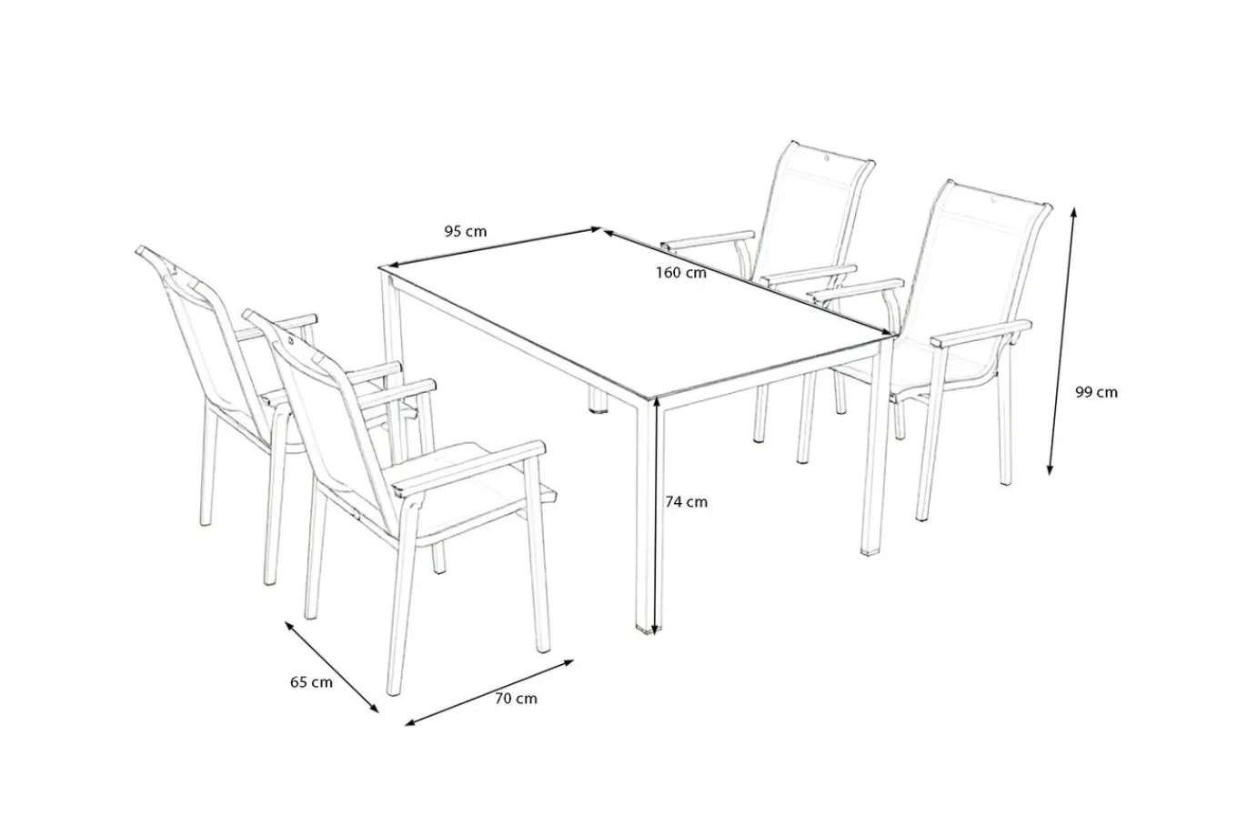 Outlet BasicPlus Pro Garten-Essgruppe, silber/anthrazit, Alu/Textilene, Tisch 160 x 95 cm, 4 Stapelstühle Garten-Essgruppen