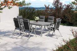 Best BasicPlus Pro Garten-Essgruppe, silber/anthrazit, Alu/Textilene, 180/240 x 100 cm, 6 Klappstühle inkl. 6 Auflagen Garten-Essgruppen