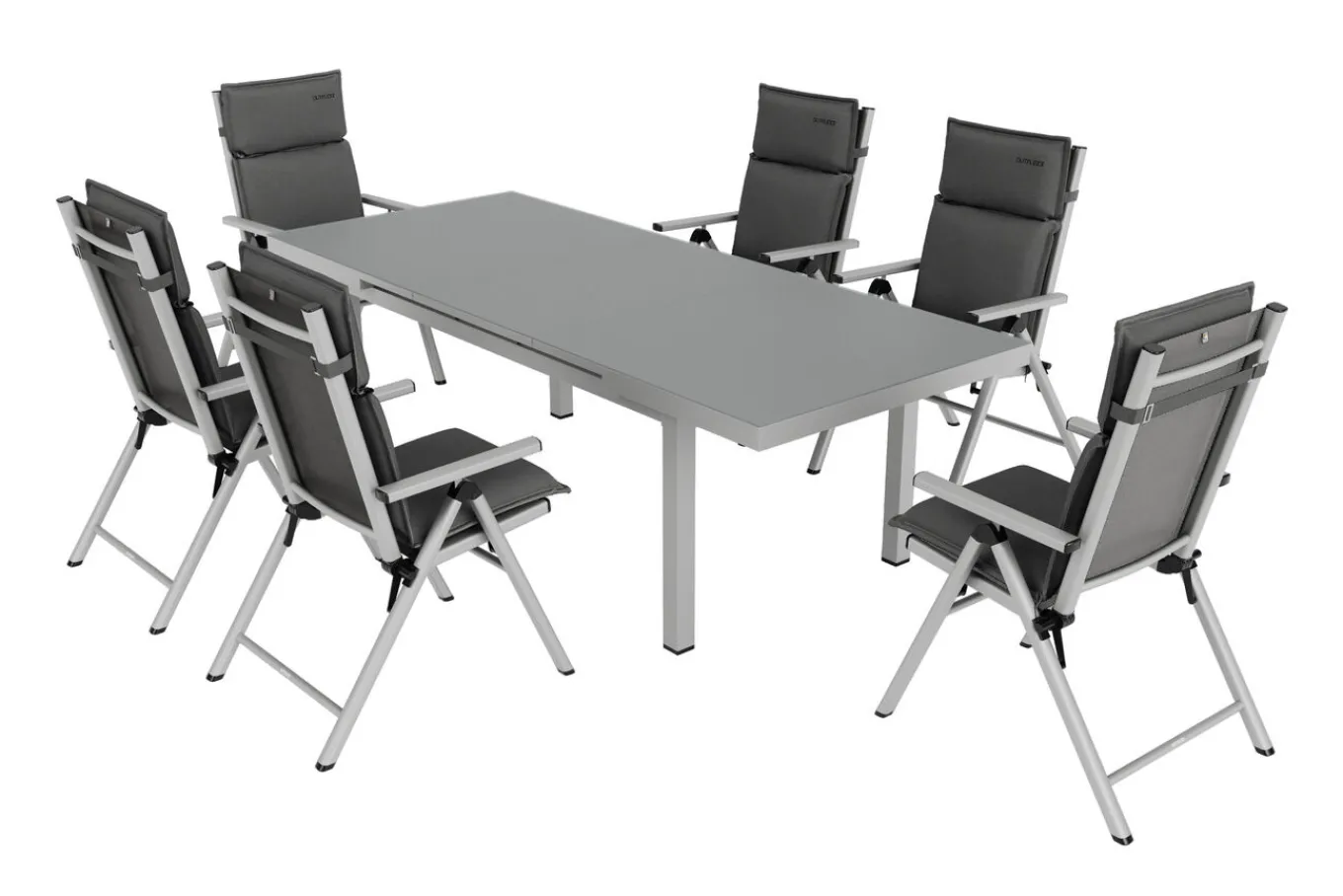 Best BasicPlus Pro Garten-Essgruppe, silber/anthrazit, Alu/Textilene, 180/240 x 100 cm, 6 Klappstühle inkl. 6 Auflagen Garten-Essgruppen
