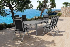 Best BasicPlus Pro Garten-Essgruppe, silber/anthrazit, Alu/Textilene, 180/240 x 100 cm, 6 Klappstühle inkl. 6 Auflagen Garten-Essgruppen