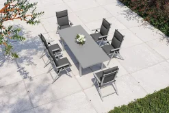 Best BasicPlus Pro Garten-Essgruppe, silber/anthrazit, Alu/Textilene, 180/240 x 100 cm, 6 Klappstühle inkl. 6 Auflagen Garten-Essgruppen
