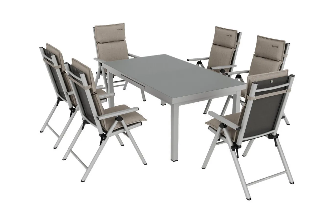Outlet BasicPlus Pro Garten-Essgruppe, 6 Personen inkl. Sitzkissen, ausziehbarer Tisch 180–240 cm, Aluminium/Textilene Garten-Essgruppen