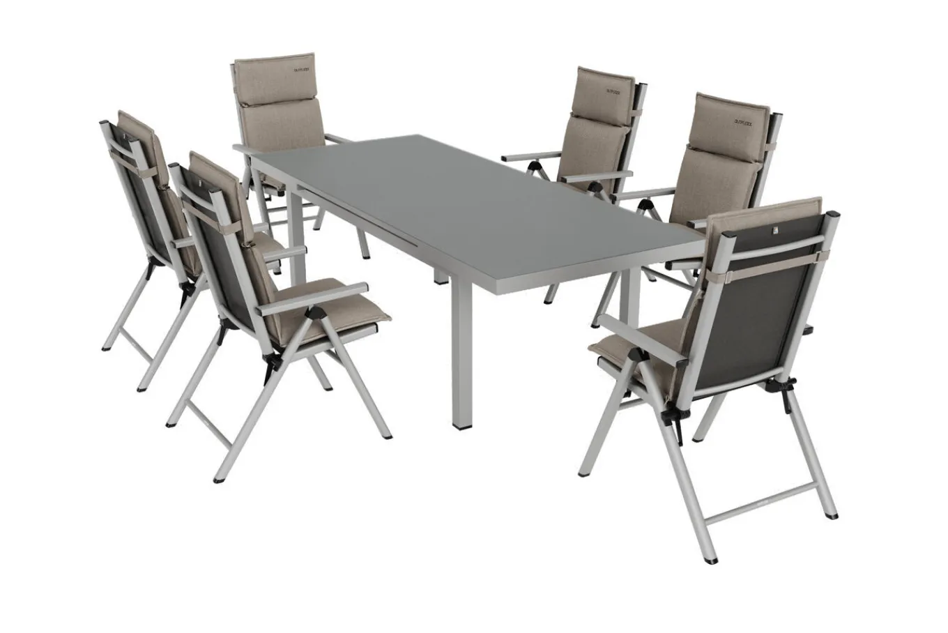Outlet BasicPlus Pro Garten-Essgruppe, 6 Personen inkl. Sitzkissen, ausziehbarer Tisch 180–240 cm, Aluminium/Textilene Garten-Essgruppen