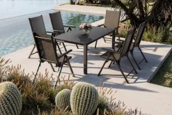 Hot BasicPlus Pro Garten-Essgruppe, anthrazit, Alu/Textilene/Spraystone, Tisch 160 x 95 cm, 6 Klappstühle Garten-Essgruppen