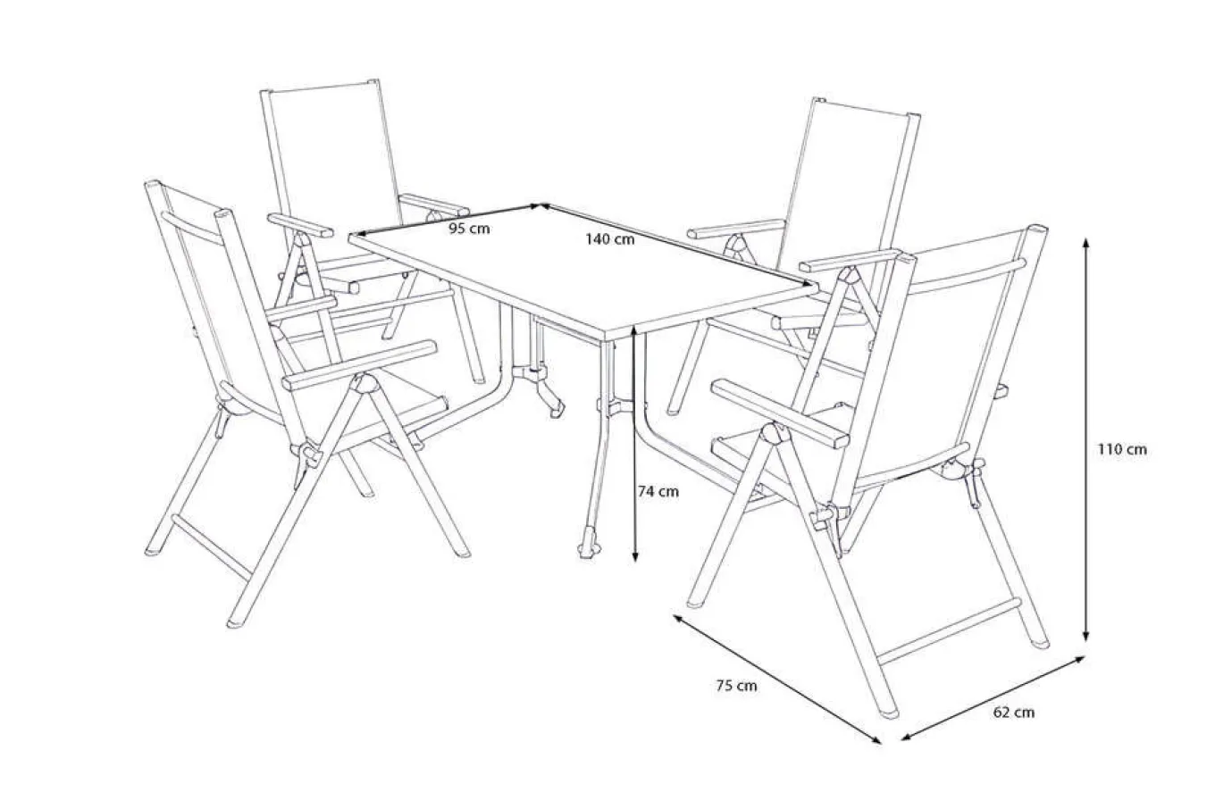 Clearance BasicPlus Pro Garten-Essgruppe, anthrazit, Alu/Textilene, klappbarer Tisch 140 x 95 cm, 4 Klappstühle Garten-Essgruppen