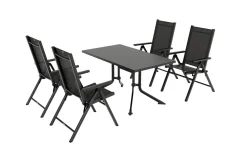 Clearance BasicPlus Pro Garten-Essgruppe, anthrazit, Alu/Textilene, klappbarer Tisch 140 x 95 cm, 4 Klappstühle Garten-Essgruppen