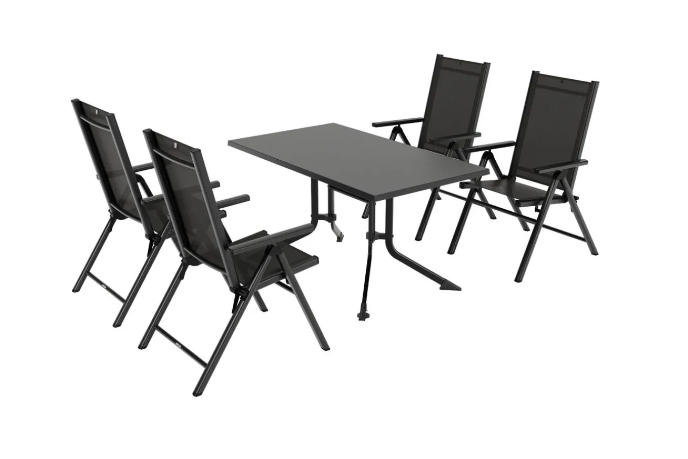 Clearance BasicPlus Pro Garten-Essgruppe, anthrazit, Alu/Textilene, klappbarer Tisch 140 x 95 cm, 4 Klappstühle Garten-Essgruppen