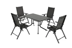 Clearance BasicPlus Pro Garten-Essgruppe, anthrazit, Alu/Textilene, klappbarer Tisch 140 x 95 cm, 4 Klappstühle Garten-Essgruppen