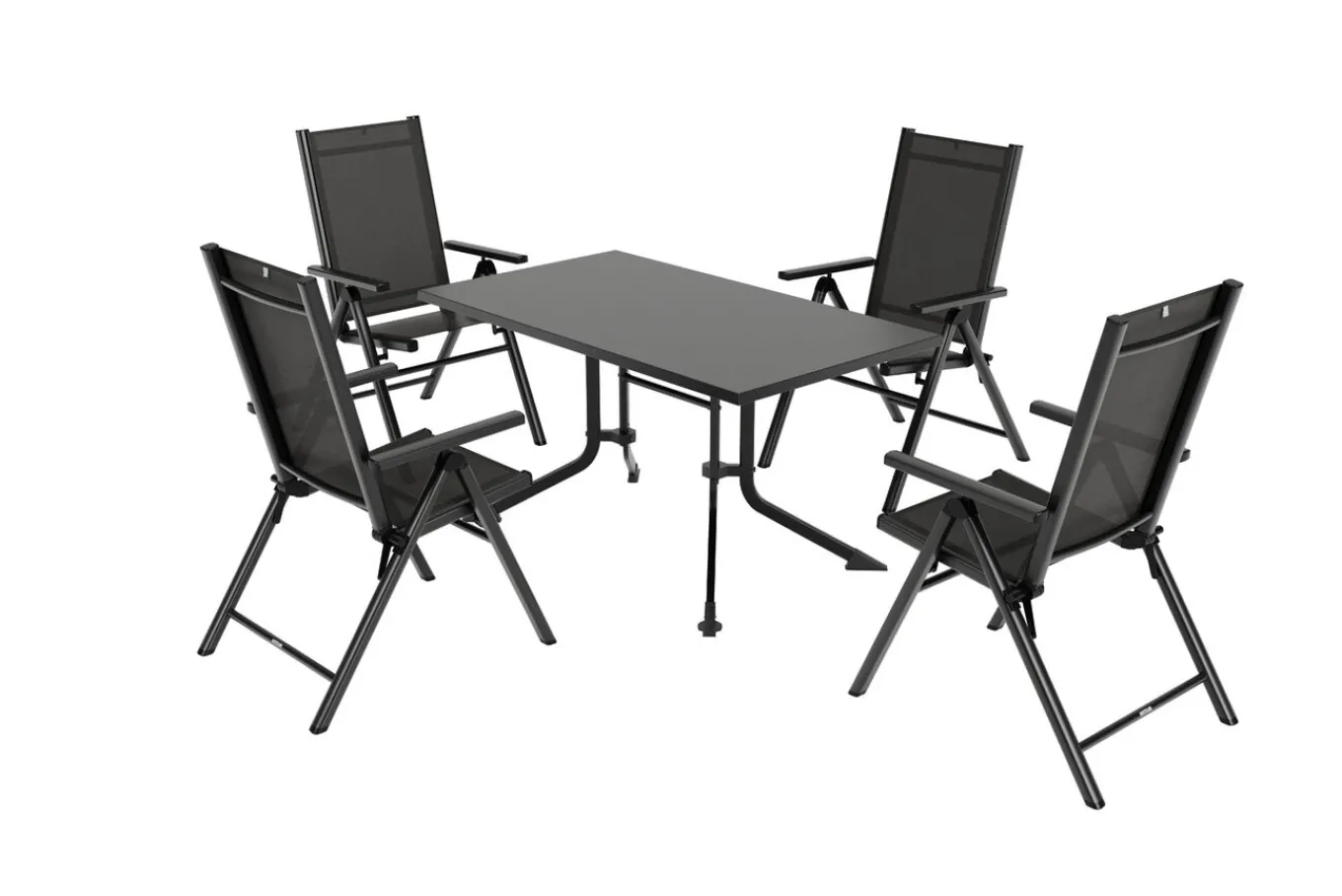 Clearance BasicPlus Pro Garten-Essgruppe, anthrazit, Alu/Textilene, klappbarer Tisch 140 x 95 cm, 4 Klappstühle Garten-Essgruppen