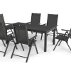 Discount BasicPlus Pro Garten-Essgruppe, anthrazit, Alu/Textilene/Spraystone, ausziehbare Tischplatte 180/240 x 100 cm, 6 Klappstühle Garten-Essgruppen