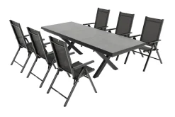 New BasicPlus Pro Garten-Essgruppe, 6 Personen, ausziehbarer Tisch 200–260 cm, Aluminium/Textilene Garten-Essgruppen