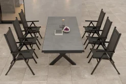 New BasicPlus Pro Garten-Essgruppe, 6 Personen, ausziehbarer Tisch 200–260 cm, Aluminium/Textilene Garten-Essgruppen