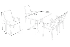 Outlet BasicPlus Pro Garten-Essgruppe, silber/anthrazit, Alu/Textilene, Klapptisch 140 x 95 cm, 4 Stapelsessel Garten-Essgruppen