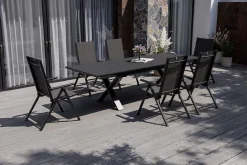 Discount BasicPlus Pro Garten-Essgruppe, anthrazit, Alu/Textilene, Tisch ausziehbar 180/280 x 100 cm, 6 Klappstühle Garten-Essgruppen