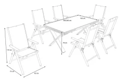 Discount BasicPlus Pro Garten-Essgruppe, anthrazit, Alu/Textilene, Tisch ausziehbar 180/280 x 100 cm, 6 Klappstühle Garten-Essgruppen
