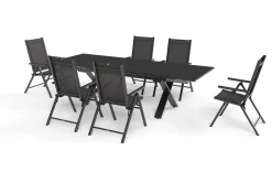 Discount BasicPlus Pro Garten-Essgruppe, anthrazit, Alu/Textilene, Tisch ausziehbar 180/280 x 100 cm, 6 Klappstühle Garten-Essgruppen