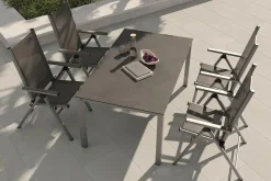 Hot BasicPlus Pro Garten-Essgruppe, silber/anthrazit, Alu/Textilene/Sicherheitsglas, 160 x 95 cm, 4 Klappstühle Garten-Essgruppen