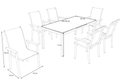 Discount BasicPlus Pro Garten-Essgruppe, silber/anthrazit, Alu/Textilene, ausziehbarer Tisch 180/240 x 100 cm, 6 Stapelsessel Garten-Essgruppen