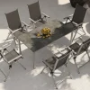 Hot BasicPlus Pro Garten-Essgruppe, silber/anthrazit, Alu/Textilene, 160 x 90 cm, 6 Klappstühle Garten-Essgruppen