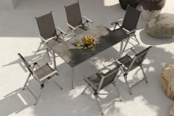 Hot BasicPlus Pro Garten-Essgruppe, silber/anthrazit, Alu/Textilene, 160 x 90 cm, 6 Klappstühle Garten-Essgruppen