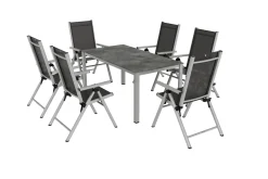 Hot BasicPlus Pro Garten-Essgruppe, silber/anthrazit, Alu/Textilene, 160 x 90 cm, 6 Klappstühle Garten-Essgruppen