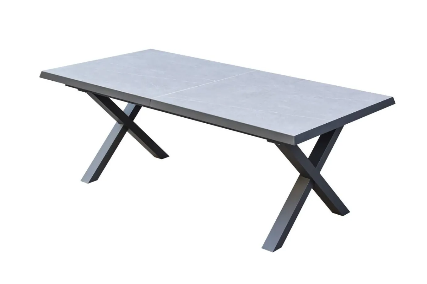 Sale BasicPlus Pro Garten-Essgruppe, anthrazit/schwarz, Aluminium/Steinimitat/Polyester, 200/260 x 100 cm, 6 Stapelsessel, inkl Auflagen Garten-Essgruppen|Aluminium-Gartenmöbel