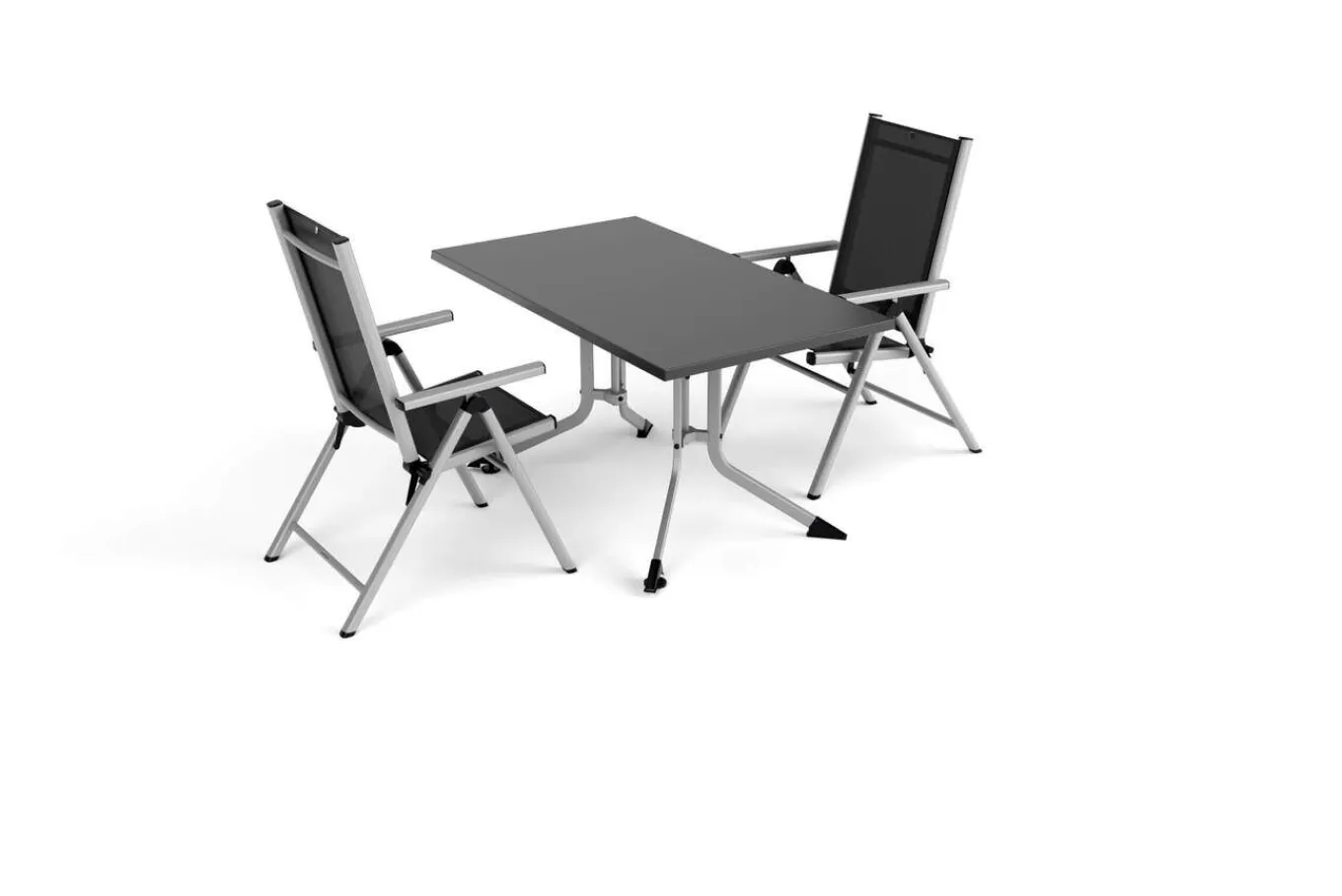 Best BasicPlus Pro Garten-Essgruppe, anthrazit/silber, Alu/Textilene/KETTALUX, Tisch 140 x 95 cm, 2 Klappstühle Garten-Essgruppen