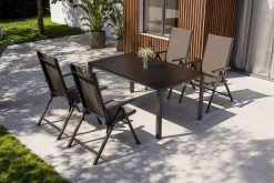 Clearance BasicPlus Pro Garten-Essgruppe, anthrazit/silber, Alu/Textilene, 160 x 95 cm, 4 Klappstühle Garten-Essgruppen