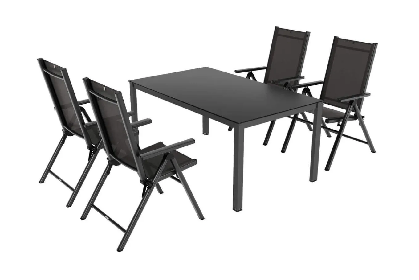 Clearance BasicPlus Pro Garten-Essgruppe, anthrazit/silber, Alu/Textilene, 160 x 95 cm, 4 Klappstühle Garten-Essgruppen