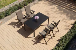 Clearance BasicPlus Pro Garten-Essgruppe, anthrazit/silber, Alu/Textilene, 160 x 95 cm, 4 Klappstühle Garten-Essgruppen