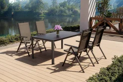 Clearance BasicPlus Pro Garten-Essgruppe, anthrazit/silber, Alu/Textilene, 160 x 95 cm, 4 Klappstühle Garten-Essgruppen