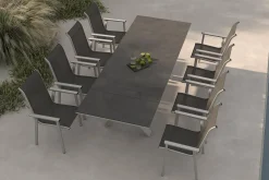 Sale BasicPlus Pro Garten-Essgruppe, silber/anthrazit, Alu/Textilene, ausziehbarer Tisch 180/280 x 100 cm, 8 Stapelsessel Garten-Essgruppen