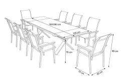 Sale BasicPlus Pro Garten-Essgruppe, silber/anthrazit, Alu/Textilene, ausziehbarer Tisch 180/280 x 100 cm, 8 Stapelsessel Garten-Essgruppen