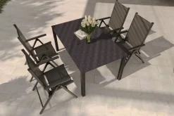 Sale BasicPlus Pro Garten-Essgruppe, anthrazit, Alu/Textilene, Tisch 160 x 95 cm, 4 Klappstühle Garten-Essgruppen