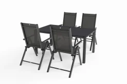 Sale BasicPlus Pro Garten-Essgruppe, anthrazit, Alu/Textilene, Tisch 160 x 95 cm, 4 Klappstühle Garten-Essgruppen