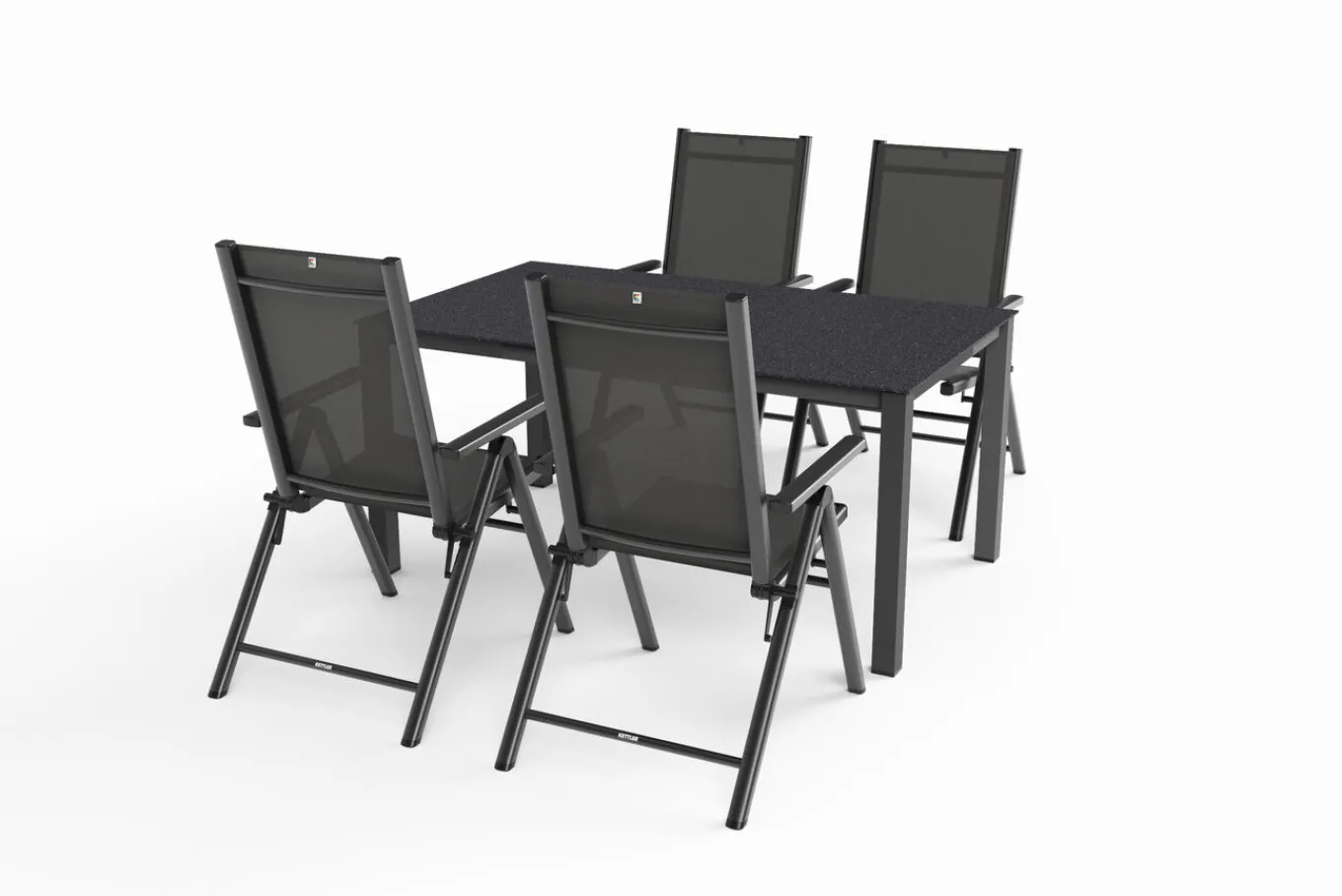 Sale BasicPlus Pro Garten-Essgruppe, anthrazit, Alu/Textilene, Tisch 160 x 95 cm, 4 Klappstühle Garten-Essgruppen