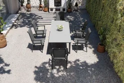 Outlet BasicPlus Pro Garten-Essgruppe, anthrazit, Alu/Textilene, Tisch 180/240 x 90 cm, 6 Stapelsessel Garten-Essgruppen