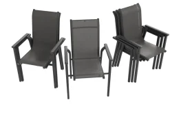 Outlet BasicPlus Pro Garten-Essgruppe, anthrazit, Alu/Textilene, Tisch 180/240 x 90 cm, 6 Stapelsessel Garten-Essgruppen