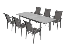 Outlet BasicPlus Pro Garten-Essgruppe, anthrazit, Alu/Textilene, Tisch 180/240 x 90 cm, 6 Stapelsessel Garten-Essgruppen