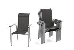 Sale BasicPlus Pro Garten-Essgruppe, silber/anthrazit, Alu/Textilene, Esstisch 160 x 95 cm, 6 Stapelsessel Garten-Essgruppen