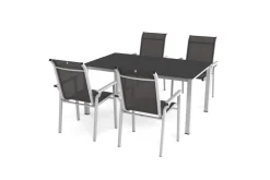 Outlet BasicPlus Pro Garten-Essgruppe, silber/anthrazit, Alu/Textilene, Esstisch 160 x 95 cm, 4 Stapelsessel Garten-Essgruppen