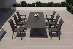 Online BasicPlus Pro Garten-Essgruppe, anthrazit, Alu/Textilene/Spraystone, Tisch 180/280 x 100 cm, 6 Stapelsessel Garten-Essgruppen