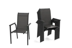 Online BasicPlus Pro Garten-Essgruppe, anthrazit, Alu/Textilene/Spraystone, Tisch 180/280 x 100 cm, 6 Stapelsessel Garten-Essgruppen