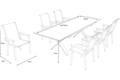 Online BasicPlus Pro Garten-Essgruppe, anthrazit, Alu/Textilene/Spraystone, Tisch 180/280 x 100 cm, 6 Stapelsessel Garten-Essgruppen