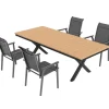 Discount BasicPlus Pro Garten-Essgruppe, anthrazit/natur, Alu/Holzimitat, LED-Beleuchtung, Tischplatte 240 x 100 cm, 4 Stapelsessel Garten-Essgruppen