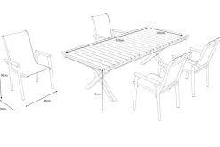Discount BasicPlus Pro Garten-Essgruppe, anthrazit/natur, Alu/Holzimitat, LED-Beleuchtung, Tischplatte 240 x 100 cm, 4 Stapelsessel Garten-Essgruppen