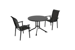 BasicPlus Pro Garten-Essgruppe, anthrazit, Aluminium/Textilene/KETTALUX, Ø 100 x 74 cm, 2 Stapelsessel Garten-Essgruppen