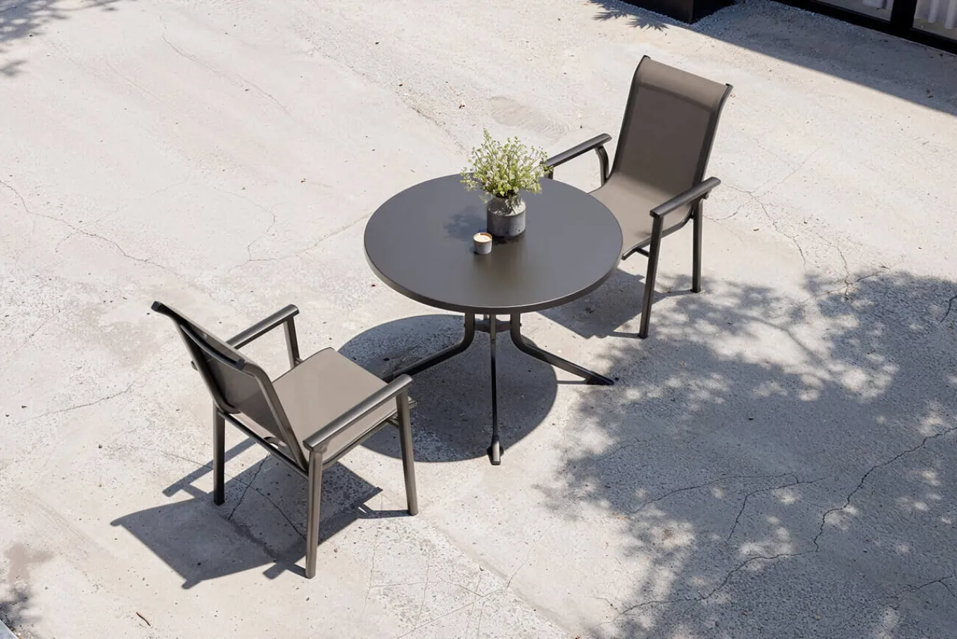 BasicPlus Pro Garten-Essgruppe, anthrazit, Aluminium/Textilene/KETTALUX, Ø 100 x 74 cm, 2 Stapelsessel Garten-Essgruppen
