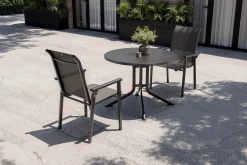 BasicPlus Pro Garten-Essgruppe, anthrazit, Aluminium/Textilene/KETTALUX, Ø 100 x 74 cm, 2 Stapelsessel Garten-Essgruppen